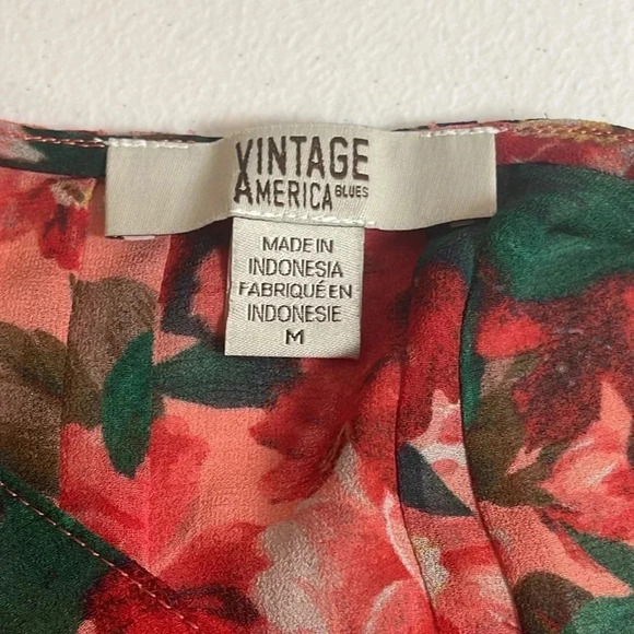 Vintage America Blues Orange Red Floral Pace Bell Sleeve Boho Blouse - Size M - Picture 3 of 5